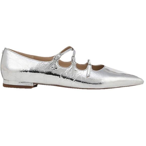 Sam Edelman Cass Silver Leather Mary Jane Pointed Toe Fashion Flats Shoes 7M NWB - Picture 2 of 12